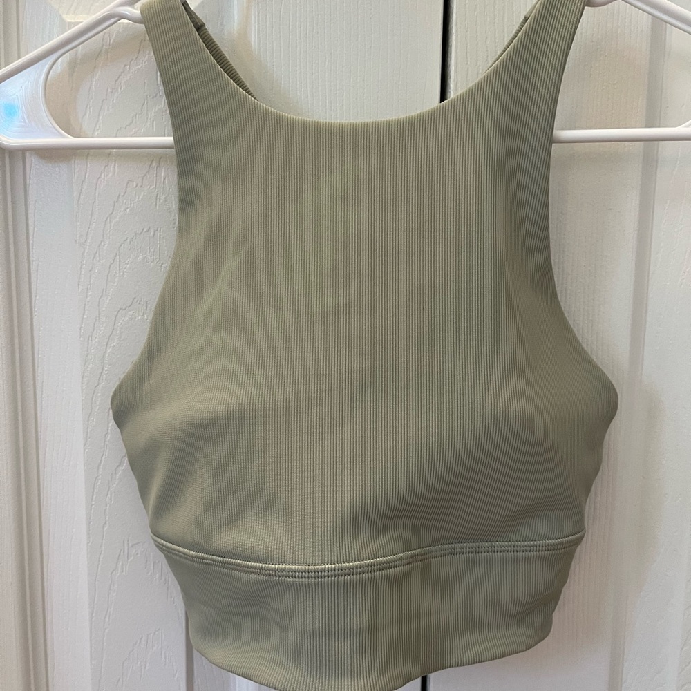 Lululemon Energy Bra High Neck Long Line Ribbed Green Fern Size 4